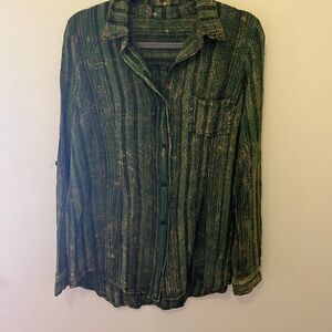 Green Striped Button-Up Shirt